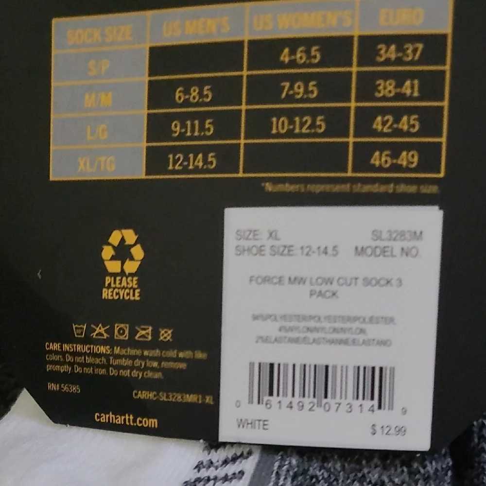 Carhartt Men's Gray and White Low Cut Socks 3 Pair new‎